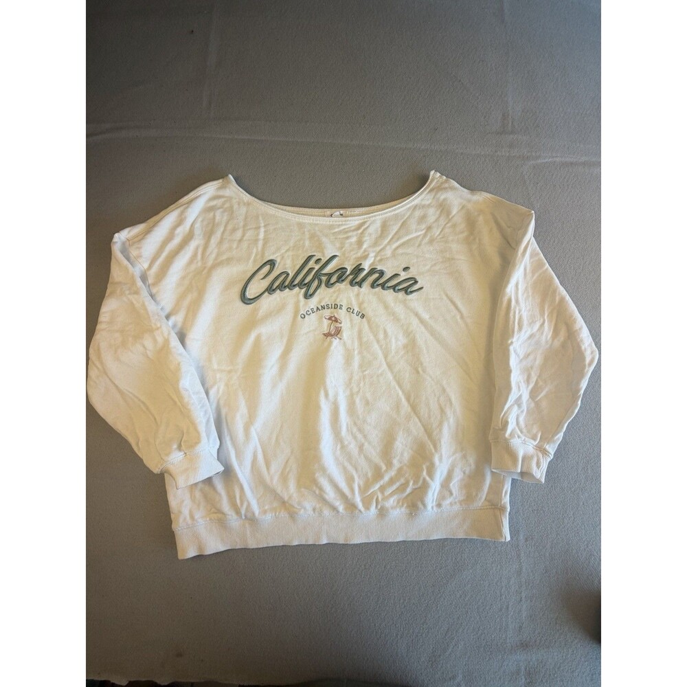 Garage Pullover Sweatshirt White California Graphic Scoop Neck Long Sleeve G/L